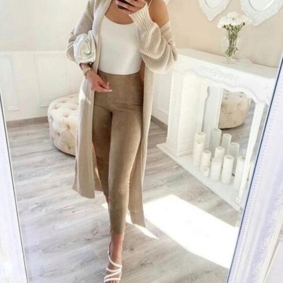 Zara Faux Suede Leggings Zipper Hems Fitted Flirty Formal Wear Size Small - Picture 1 of 7